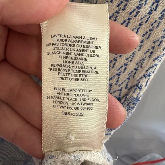 Maeve Anthropologie Lena Yarn Dye Off White Blue Oversized Boho Top Sz Small - Picture 7 of 9